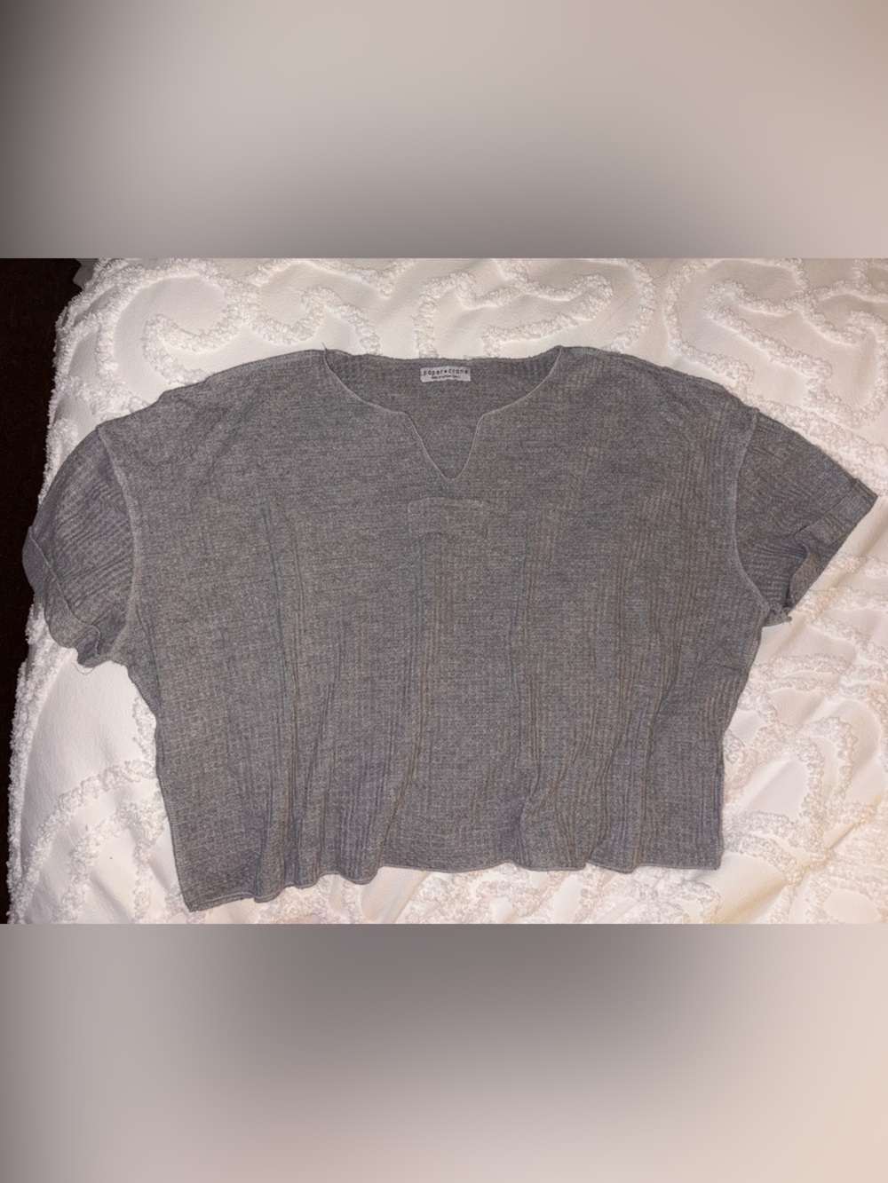 Paper Crane Gray Ribbed V-Neck Tee